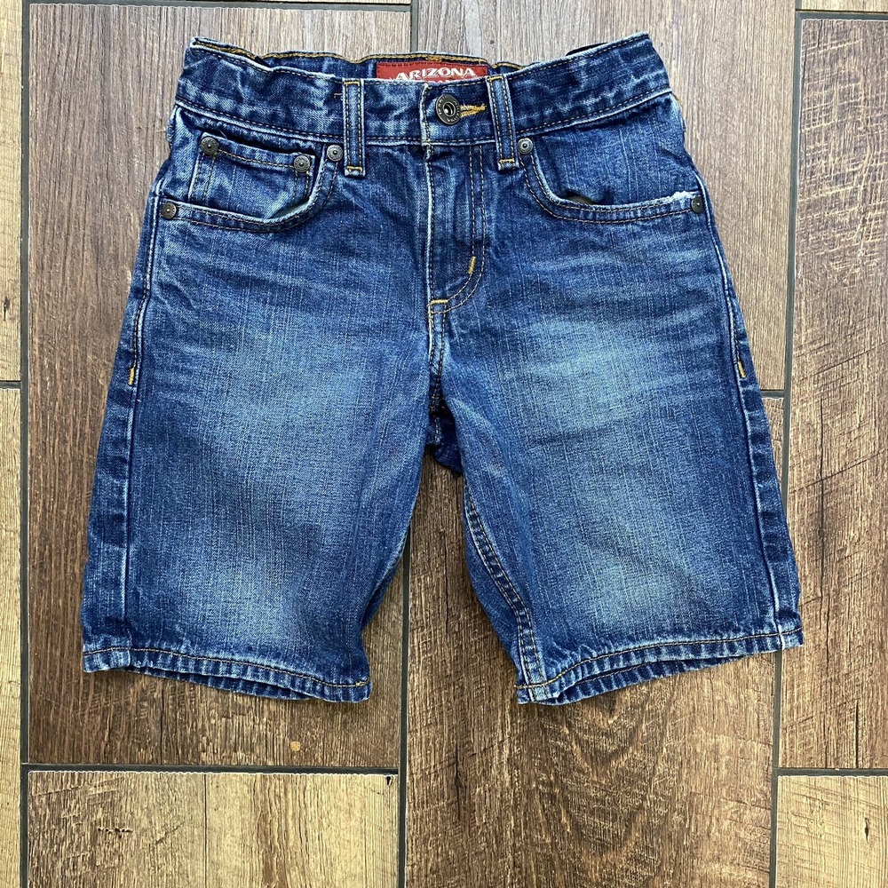 Arizona Jean Co Boys Blue Flat Front 5 Pocket Design Denim Bermuda Shorts Size 7